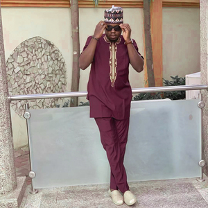 Abbigliamento <span class=keywords><strong>Africano</strong></span> all'Ingrosso di Alta Qualità con Motivi dell'Africa Orientale per Uomo H&D Colore <span class=keywords><strong>Rosso</strong></span> Intenso in Cotone Servizio OEM per Adulti Africa H&D - Product Image 4
