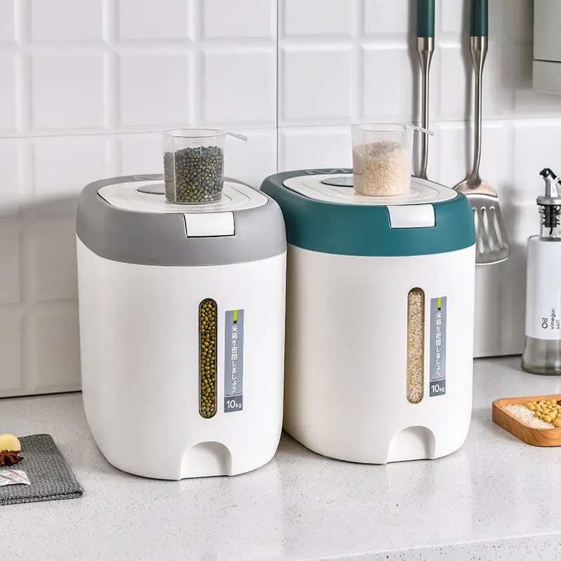 Hot Sale Rice Dispenser Sealed Grain Container Storage With Lid Measuring Cylinder Moisture Proof Household Rice Storage