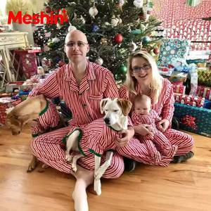 Pijamas Navideños a Rayas con Botones para Toda la Familia, Unisex, Manga Larga, Cuello Camisero, Ropa de Casa, Invierno 2026 - Product Image 4