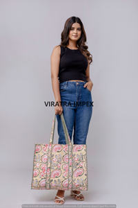 Indian Handmade Cotton Block Print Reversible Striped Shoulder Handle Bohemian Style <b>Tote</b> <b>Bag</b> Perfect for next beach vacation - Product Image 4