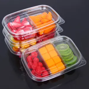 투명 플라스틱 애완 동물 힌지 조개 껍질 과일 샐러드 상자 그릇 잘라 과일을위한 투명 델리 용기