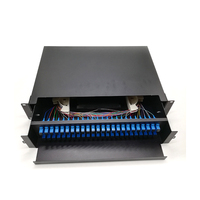 Panel Patch Fiber Optik 19 Inch 1U 2U 24 Port Kotak Terminal Logam SC LC Rak Terpasang 4 8 72 96 144 Port Distribusi Frame