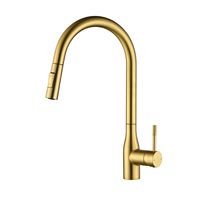 Évier de cuisine en cuivre avec robinet extractible pivotant en or brossé pour lavage de légumes et vaisselle, eau chaude et froide, idéal pour les stations de lavage