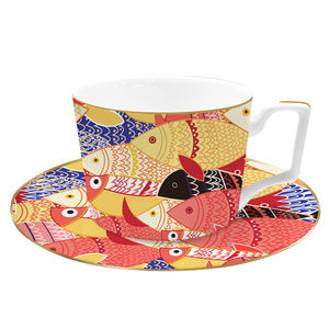 Vaisselle lunatique en porcelaine dorée avec <span class=keywords><strong>poisson</strong></span> nageant à travers un ensemble complet d'assiettes et de bols, ensembles de tasses et de soucoupes, tasse - Product Image 3