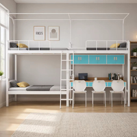Lit superposé en acier 4 places gain de place pour dortoir, design moderne et minimaliste, interface USB rotative, panneaux en panneaux de particules, échelle et bureau