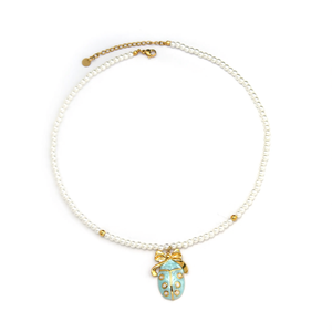 Collier de perles avec pendentif coccinelle turquoise en acier inoxydable plaqué or, bijoux durables et résistants - Product Image 2