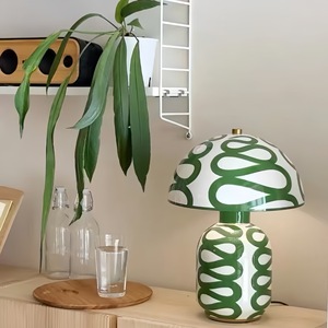 Mushroom Lamp Glazed Green E27 LED Warm <b>Light</b> Table Lamp For Reading Living Room Bedroom Study Night <b>Light</b> - Product Image 4