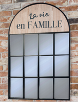 Miroir mural à fenêtre araignée moderne, cadre en fer, haut en bois, décoration de maison, salon