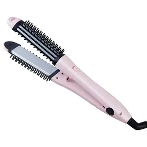 special design pink hair straightener ceramic professional 2 in 1 hair straightening and curling brush for girls