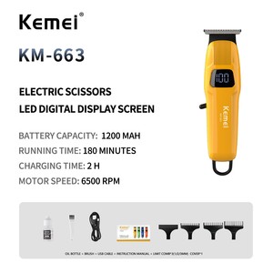 Kemei KM-663 Nuovo <span class=keywords><strong>Tagliacapelli</strong></span> da Uomo di Marca, 6500 RPM, Lama a T in Acciaio di Precisione, Ricarica USB, 1200mAh, 4 Colori Opzionali, Trimmer per Intaglio CE - Product Image 2