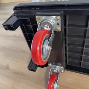 Troli Dorong Baja Berat Enam Roda Model U-Boat, Platform Troli Utilitas, Kapasitas 400kg, Keranjang Belanja Merah - Product Image 2