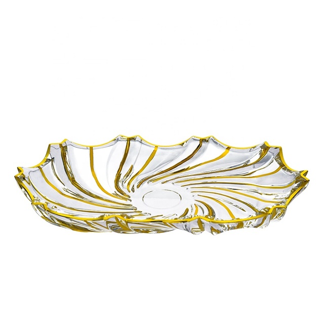 Elegant Gold Whirlwind Pattern Glass Charger Flat Plates Luxury Decorative Glass Tray for Cake Snack