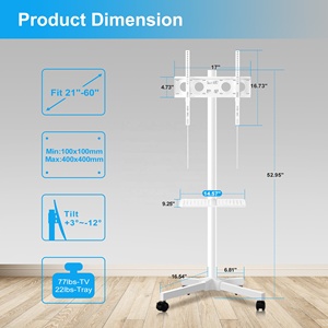 ML55AW 21"-60" 35kg Economy Mobile TV Stand Cart for LCD LED Flat Curved Panel Screen TV with <strong>Laptop</strong> <strong>Shelf</strong> Holds TV Mount - Product Image 2