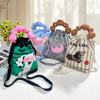 Sac à bandoulière pliable en polyester tricoté, motif dessin animé mignon, souple et durable, avec fermeture éclair, pochette de rangement portable pour téléphone portable pour femme