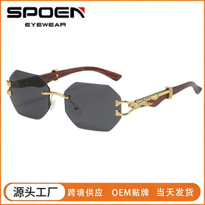 <b>Rimless</b> Gradient <b>Sunglasses</b> UV400 Rectangle Retro Women Driving Adult Fashion Sun Glasses - Product Image 5