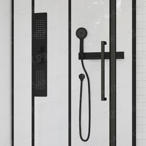Ensemble complet de salle de bain carrée à cadre noir, <span class=keywords><strong>avec</strong></span> receveur en ABS blanc, cloison en verre, séparation sèche et humide. - Product Image 4