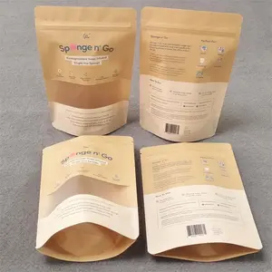 Factory Price Food Packaging Bag With Clear Window Kraft Paper Stand Up Pouch Bag For Nuts Powder Snack Packaging With Zipper