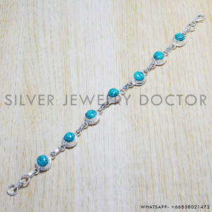 Pulsera de piedras preciosas turquesa, joyería hecha a mano de Plata de Ley 925, diseño fino para mujer, regalo, pulsera al por mayor a granel - Product Image 2