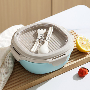 B148 boîte à lunch Bento en plastique avec fourchette cuillère ronde divisée stockage des aliments pour l'école bureau pique-nique préparation des repas caractéristiques couvercle en plastique - Product Image 2