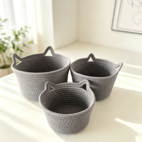 Panier de rangement multifonctionnel en coton tissé miniature, design oreilles de chat multicolores, écologique, pour la décoration de la maison, les articles divers et les jouets