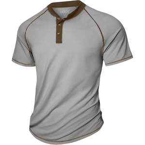 Chemise Henley à manches courtes pour homme, 100% coton, respirante, décontractée, haut d'été, manches raglan, boutons sur le devant - Product Image 2