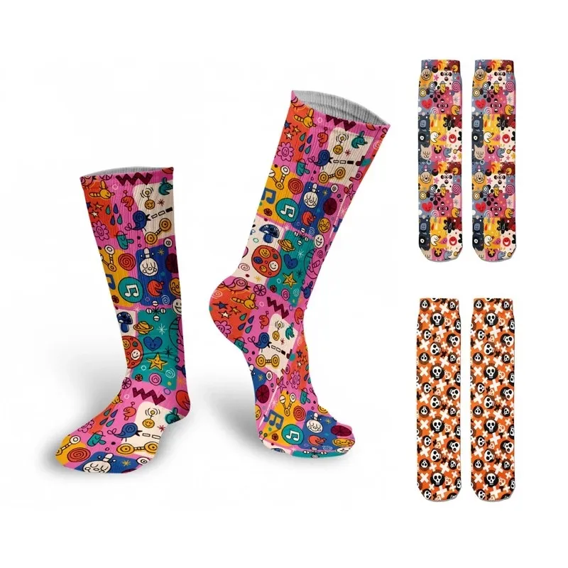 Calcetines personalizados de 360 grados para hombre y mujer, ropa de calle, con estampado Digital, costura, grafiti