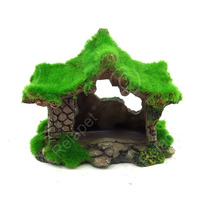 Décoration d'aquarium Maison en résine creuse, cachette pour poissons, accessoires pour aquarium, ornement de grotte, petit cachette pour poissons avec mousse