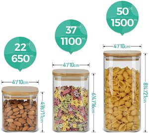 Contenitore ermetico quadrato in vetro con coperchio in bambù contenitore trasparente per alimenti contenitore per dispensa da cucina - Product Image 4