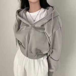 Sudadera con Capucha y Cremallera para Mujer, Estilo Oversize, Color Sólido, Informal, para Otoño, Tejido French Terry, Manga Regular, 2027 - Product Image 1