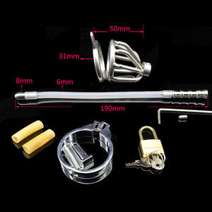 RVS kuisheidsapparaat anti-erectie cock bondage kooi penisring met urethraal sonde seksspeeltjes - Product Image 6