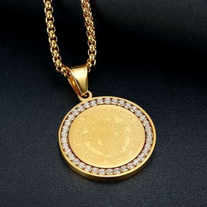 Stainless Steel Pendant Necklace 18K Gold Plated Zircon Unisex Retro Clavicle <b>Chain</b> Gift - Product Image 3