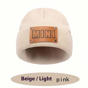 Mini Gorro de Punto Tejido a Crochet, Protección contra el Frío para Bebés y Niños, Gorro con Parche de Cuero con Logotipo - Product Image 6