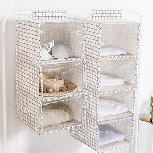 Organizador de armario colgante de lino y algodón, bolsa de almacenamiento multiusos plegable rectangular para guardar ropa interior en el armario, para uso en dormitorios - Product Image 2