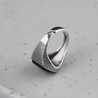 Vente chaude Mode Vintage Bijoux Naturel Agate Pierre Noir Anneaux Hommes Femmes Véritable 925 Sterling Argent Hommes Femmes Anneaux