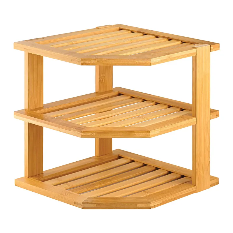 3 niveaux debout garde-manger stockage maquillage parfum salle de bain support étagère d'angle pour cuisine bambou bois