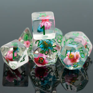 Pour Udixi haute qualité bleu et rose étoile fleur résine RPG donjons et Dragons ensemble de dés en plastique polyédrique résine dés - Product Image 1