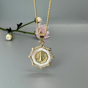 Collar de corazón geométrico religioso para mujer, concha de mar, circón, Saint Benedi, St Jude, Thaddeus, colgante de oración, cuello para mujer - Product Image 6