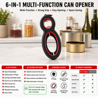 Ouvre-boîte manuel multifonctionnel 6 en 1 pour la cuisine, ouvre-bouteille et ouvre-bocal avec poignée antidérapante pour une utilisation domestique