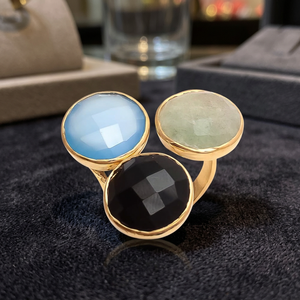Sparkling Beauty Three Stone Glass <b>Ring</b> with Ethnic Style Brass Material Rhodium Plated for Women and Girls - Product Image 3