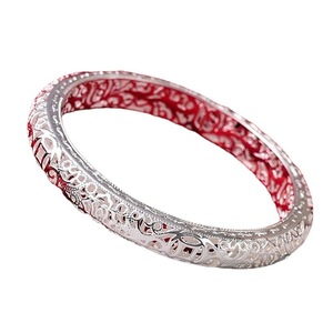 White <b>Copper</b> Silver Plated Hollow <b>Bangle</b> With Happiness Character Wedding Jewelry Unisex Fashion Bracelet - Product Image 5
