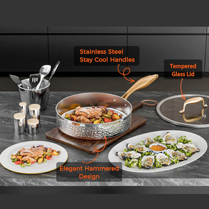 Juego de utensilios de cocina de acero inoxidable martillado triple de alta calidad de diseño clásico de 10 piezas, ollas y sartenes sin revestimiento - Product Image 3