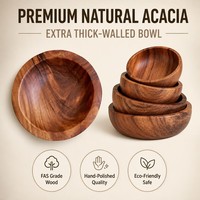 Groothandel duurzame premium natuurlijke massief houten verdikte ronde serveerschaalset voor fruitsalade, snacks, thuis en hotel