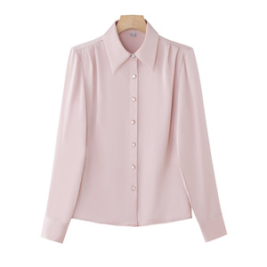 Women's White Satin Shirt Long Sleeve Solid Color Workwear Professional Blouse For Office Wear - Product Image 5