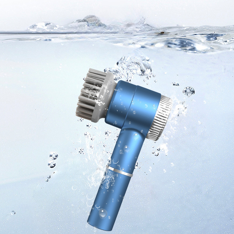 Blue Wireless Electric Cleaning Brush – Rechargeable, 3-Speed, IPX7 Waterproof with 5 Replaceable Brush Heads for Kitchen, Dishes & Deep Cleaning