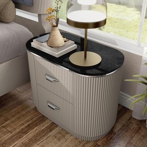 Modern 2-Drawer Nightstand English Dovetail Design <b>USB</b> Port Gold Capped Legs Walnut Finish Bedroom Living Room Hotel Furniture - Product Image 3