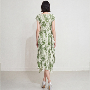 Vestido Midi 2026 con Diseño Artístico, Pliegues en Contraste, Tejido Ecológico, Diseño Irregular, Elegante, Casual, Estampado Floral, para Dama - Product Image 5