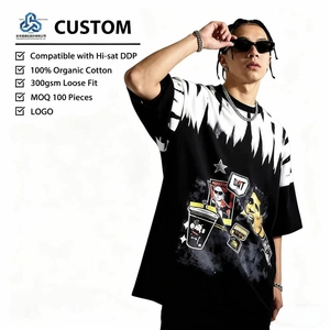Camiseta de Hombre con Logotipo Personalizado, Poliéster Negro, Estampado Artístico Oscuro, Moda Urbana, Estilos Europeos y Americanos - Product Image 1