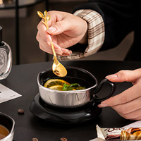 Tasse à café vintage, sensation haut de gamme, ensemble tasse et soucoupe en céramique transformée au four, style niche
