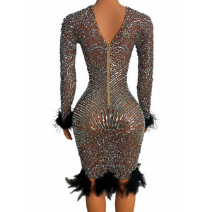 <span class=keywords><strong>Vestido</strong></span> de Fiesta Brillante con <span class=keywords><strong>Plumas</strong></span> Translúcidas y Pedrería, <span class=keywords><strong>Vestido</strong></span> Formal para Invitadas de Boda, Cumpleaños, Club, Mini <span class=keywords><strong>Vestido</strong></span> de Noche para Graduación - Product Image 4