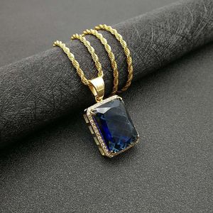 yunnique Hip Hop Pendant Necklace Stainless Steel Gold Plated Rectangular Artificial Gemstone Pave Setting Unisex Gift Jewelry - Product Image 3